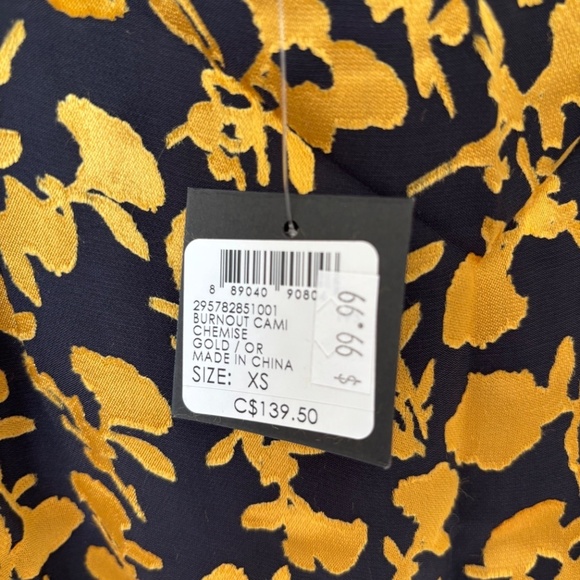 Club Monaco Burnout Cami Chemise Silk Blend NWT Gold and Black Size XS - Picture 5 of 12